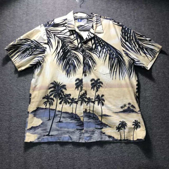 RJC Hawaii Yellow Palm Trees Tropical Mens Camp Hawaiian Button Up Shirt Size XL