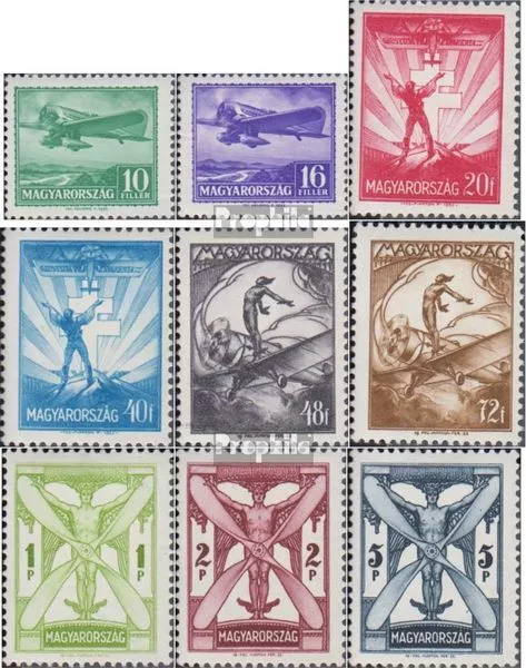 Briefmarken Ungarn 1933 Mi 502-510 mit Falz Luftfahrt