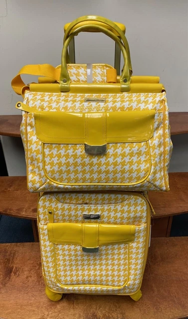 NEW SAMANTHA BROWN HOUNDSTOOTH Dr 2 PIECE SET YELLOW / WHITE COLOR SPINNER