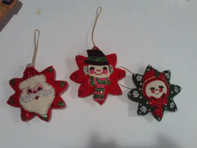 Vintage Handmade Bucilla Beaded Sequin Felt Christmas Ornaments Holiday Smiles