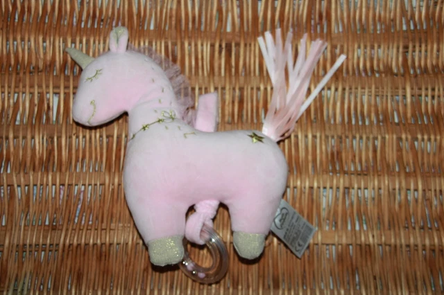Doudou Mots D'enfants Licorne Rose Etoile Dore Musical Anneau Neuf