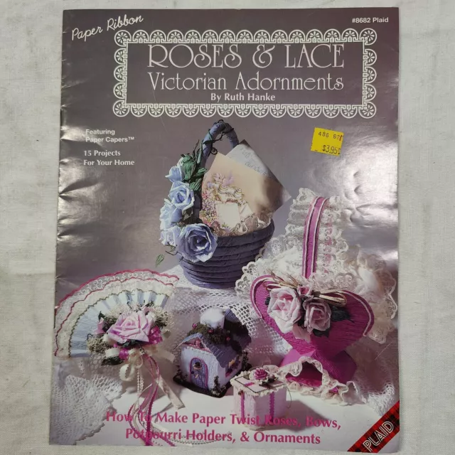 1989 cinta de papel a cuadros rosas encaje adornos victorianos diseño libro de patrones 8682
