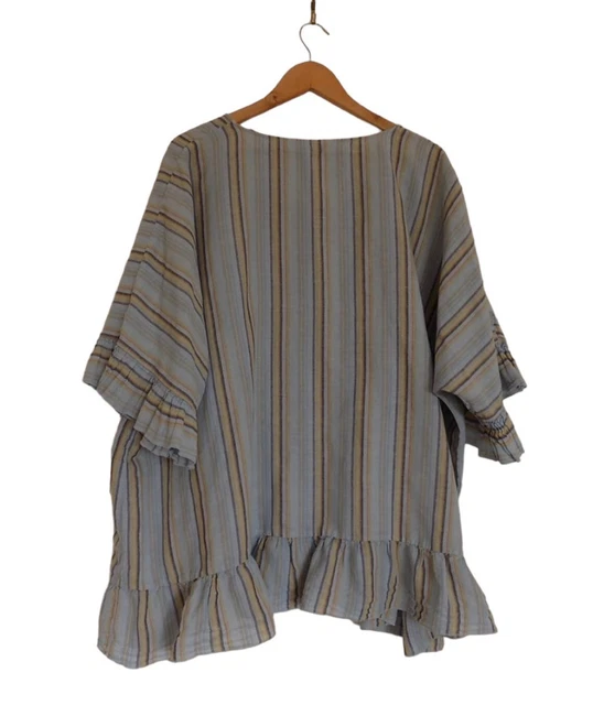Luna Luz tunic top blue striped ruffle linen size L/XL