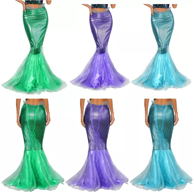 UK Womens Mermaid Skirt Sparkle Costume Cosplay Theme Party Fancy Dress Carnival 3