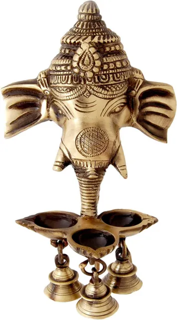 Indian traditional Brass Ganesha Wall Hanging Diya with Bells for Home Decor