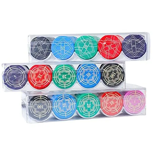 100 Pcs Poker Chips with Storage Box，Poker Chip Set with Denominations Plastic
