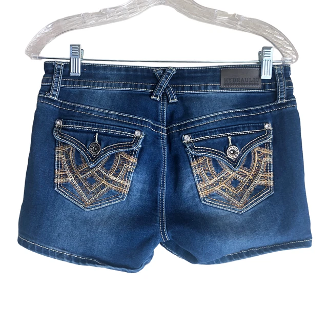 Hydraulic Women's Jean Shorts Size 10 Lola Curvy Stretch Embroidered Rhinestone