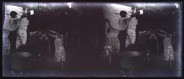 France Famille Danse c1930 Photo NEGATIVE STEREO Plaque Vintage V36L3n