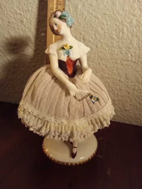 6.5" sitzendorf voight dresden german porcelain lace antique figurine victorian