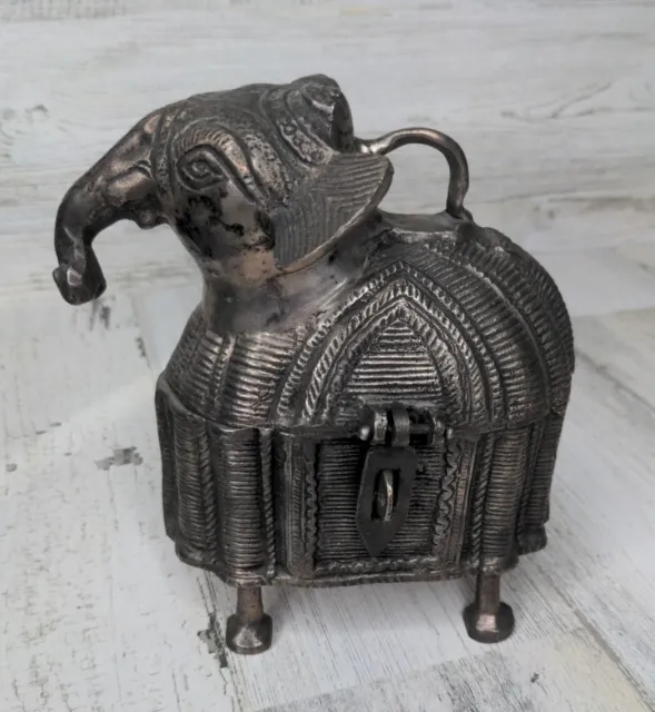 Vintage Dhokra Hand Cast Brass Elephant Trinket or Jewelry Box