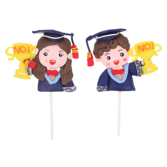 2 piezas pastel de tono final - -Graduado Clay Boy Girl Cake Picks arcilla de polímero