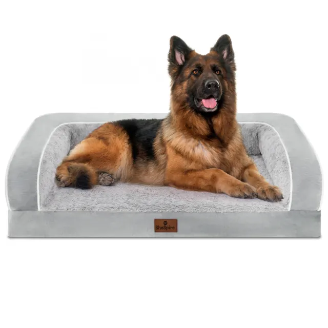 LightGray Orthopedic Large Dog Bed 3Side Memory Foam Bolster Pet Sofa with Cover