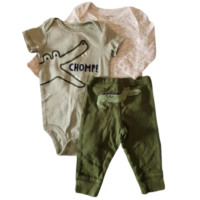 Carters Boys Cute Green Alligator 3 Piece Outfit Set Long and Short Sleeve Pants