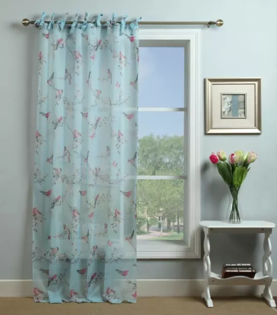 1 x BLOSSOM Bird Duckegg Voile Tie Top Header Curtain Panel FREE POST