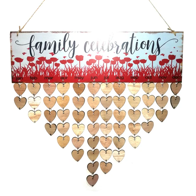 Calendrier D’Anniversaire Mural En Bois – Panneau Familial DIY Avec Étiquettes | Rappel Fêtes Cadeaux