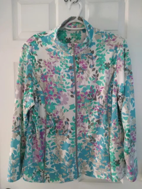 Women's Allison Daley Plus Size 1X Zip Active Running Jacket White Pink Floral