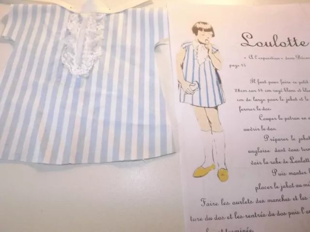 4 KITS:VETEMENT découpés,POUPEE,LOULOTTE(2 robes+ 1 veste+ 1 pyjama)pas bleuette