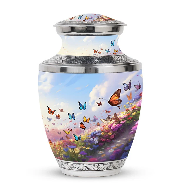 Miniature Memorial Ash Urn Colorfull Butterflies Fly (3 Inch) Pack Of 1
