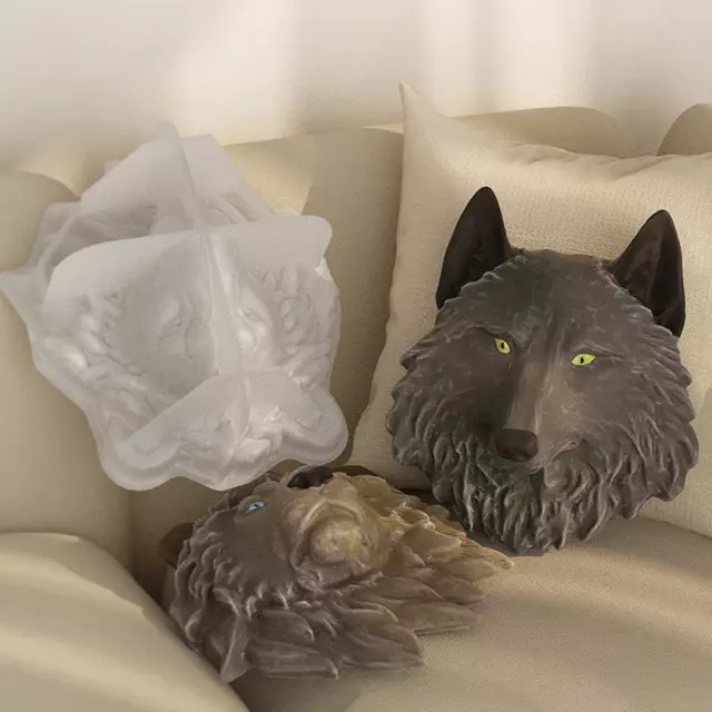 Estatua de animal molde de vela de cera de soja con diseño único de figura de cabeza de lobo