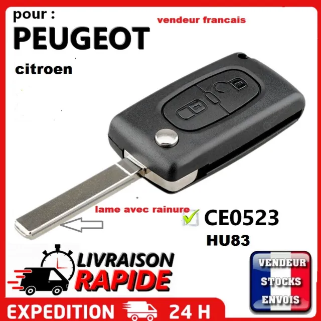 CLE PLIP pour PEUGEOT 206 2 boutons flip dépliable boitier CE0536