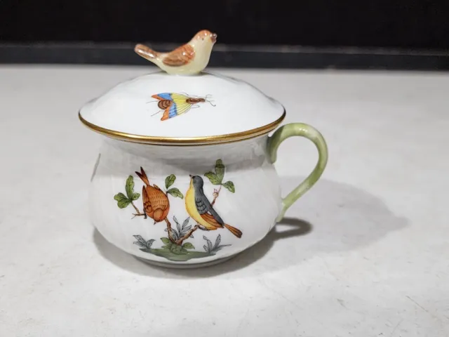 1 - Herend Rothschild Bird Pot De Creme & Lid  #1739 Bird Finial