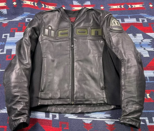 icon mens leather jacket L black Accelerant perforated motorcycle liner biker  S