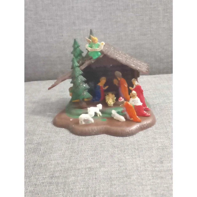 VINTAGE NATIVITY PLASTIC Set Mary Joseph Baby Jesus Wise Men Donkey ...