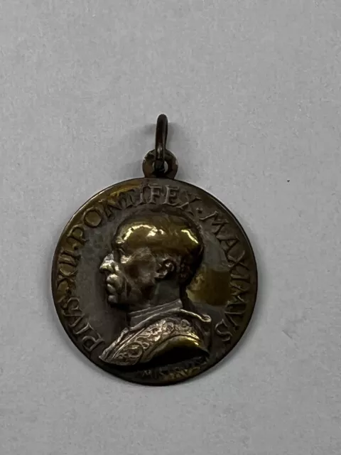 Vintage Pope Pius Xii Pontifex Maximus Charm Religious Pendant Catholic