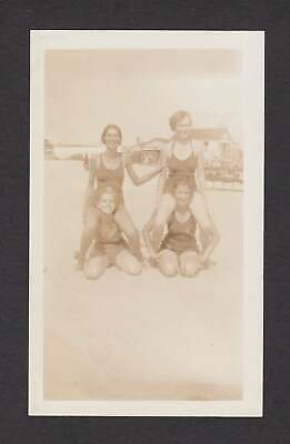 Beach Girlfriends On Shoulders Swimsuits Summer Old/Vintage Photo Snapshot- B917