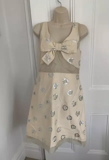 See by Chloe Ivory Bow Front Metallic Detail Dress, UK 12. BNWT