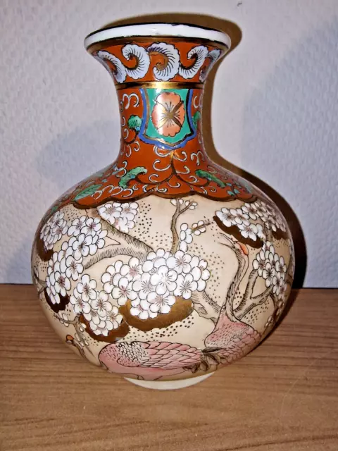 chinesische Vase Kranich Vogel Pfirsichblüte-Kirschblüte Gold Dekor china Vase