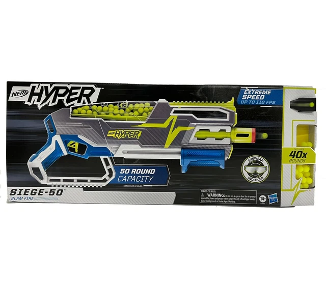 NERF HYPER SIEGE50 Dart Blaster Hyper Extreme 50 Round Capacity, Ages