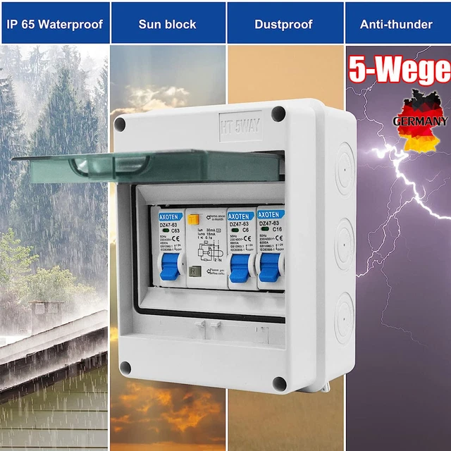 5-fach Sicherungskasten IP65 Wasserdicht - Aufputz Verteilerkasten Für Schuppen & Garten