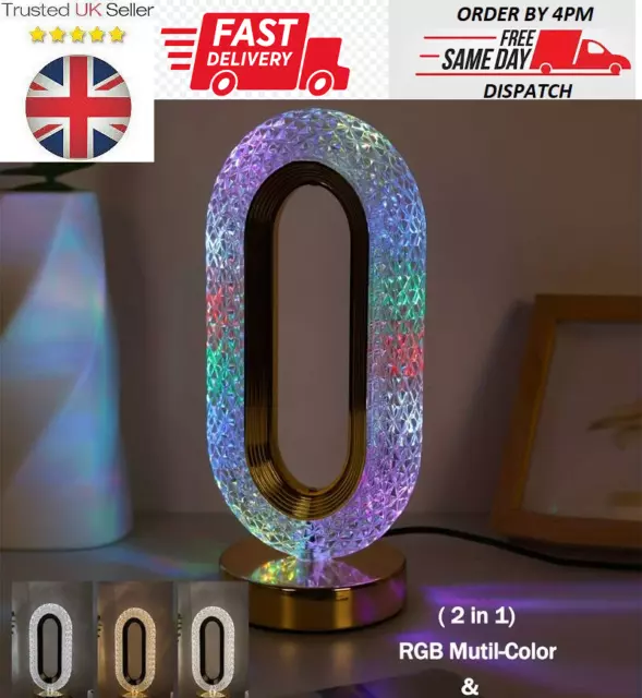 RGB Table Lamp Crystal Night Light Touch Control USB Bedside Lamp Decor