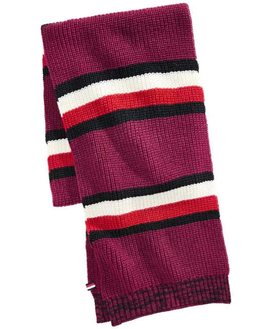 Tommy Hilfiger Men's Back Bay Cardigan-Knit Striped Marled Scarf Red Multi $65