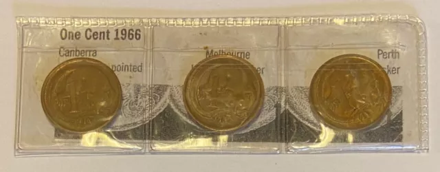 1966 1c. Canberra, Melbourne & (Scarce) Perth Mint Varieties (3 coins) VF - UNC