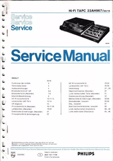 Service Manual-Anleitung für Philips TAPC 22 AH 967