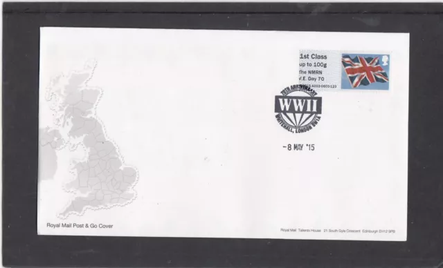 GB 2015 Post & Go Frama ATM Union Flag NMRN VE Day 70 single 1st FDC SW1A pmk