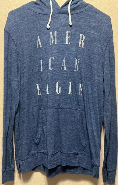 American Eagle Men’s Lightweight Blue Long Sleeve Pullover Hoodie Sz Medium