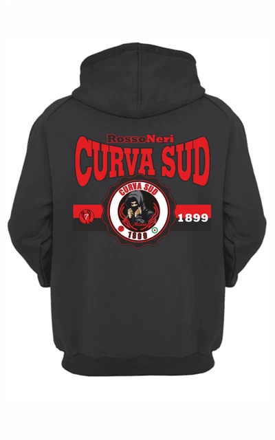 Felpa Unisex nera con cappuccio e marsupio  stampa: Curva SUD Milano 1899