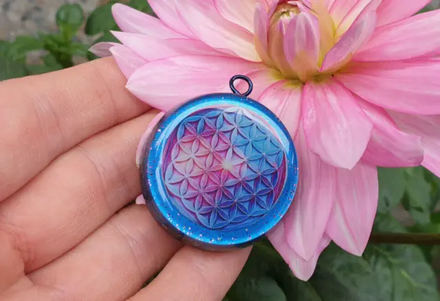 Orgone pendant - Sacred geometry Flower of Life - EMF protection healing crystal