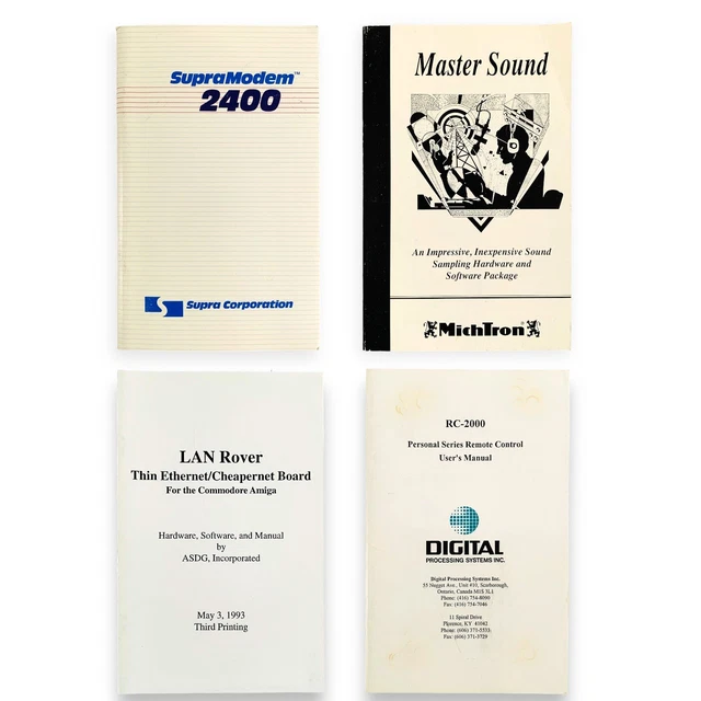VTG 1980s LOT of 4 Amiga Manuals SupraModem 2400 Master Sound Lan Rover RC-2000