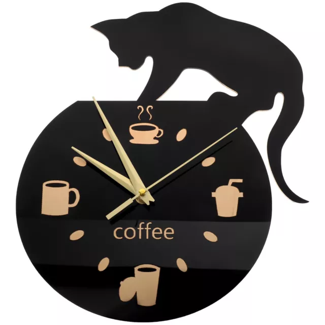 Climbing Cat Coffee Wall Clock Cat Kitten Cartoon Silent Decor