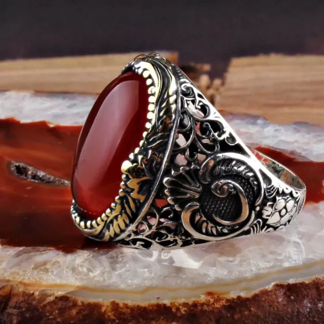 Handmade pure 925 SILVER ring Amber stone for Men all sizes jewelry RRP £40