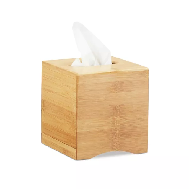 Relaxdays Square Facial Tissue Box, Wooden Bamboo Cosmetic Tissue Dispenser Cover, Black