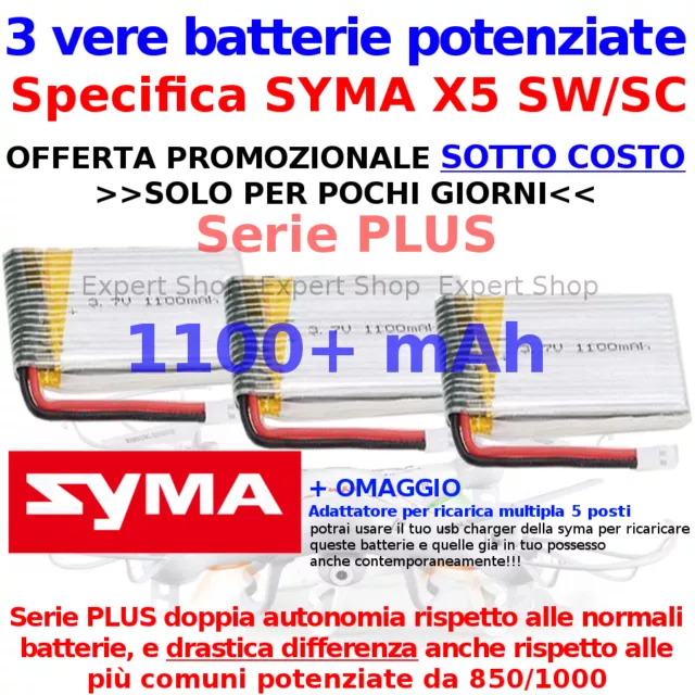 VERE 3 batterie potenziate 1100 PLUS   Drone SYMA X5 SC SW DOPPIA AUTONOMIA max