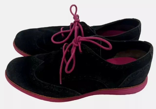 Cole Haan Grand Os Lunargrand Black Suede Wingtip Shoes. Women's Size 7