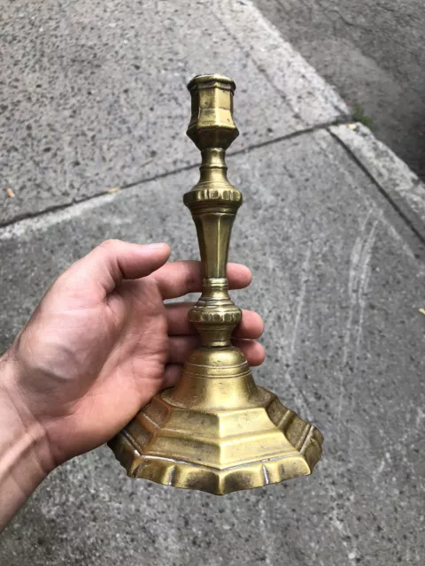 Antique 18th Century Brass Candlestick, Likely French - 1700s Candle holder