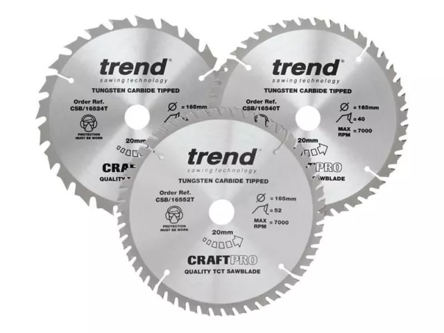 Trend - CraftPro Cordless Saw Blade 165 x 20mm x 24T/40T/52T (Pack 3)