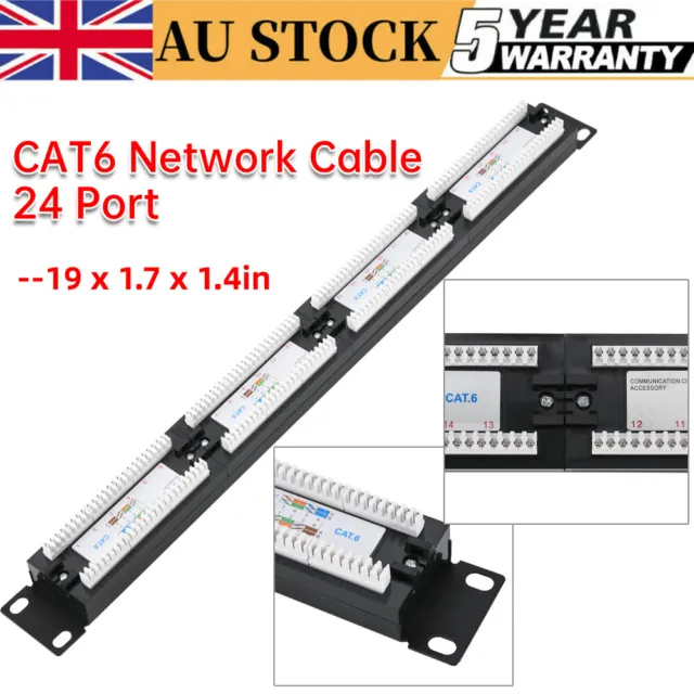 Cat6 CAT-6 Cable Patch Panel 24 Way Port 19' inch Data Network Comms Rack AU